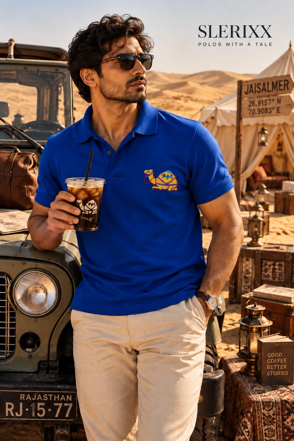 SLERIXX Men's Royal Blue Embroidered Polo T-Shirt — The Voyage Edition