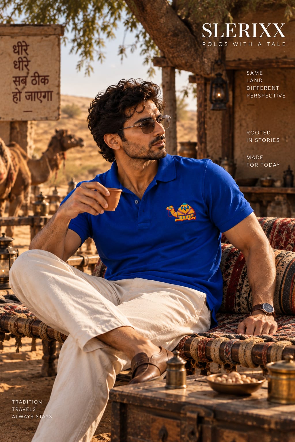SLERIXX Men's Royal Blue Embroidered Polo T-Shirt — The Voyage Edition