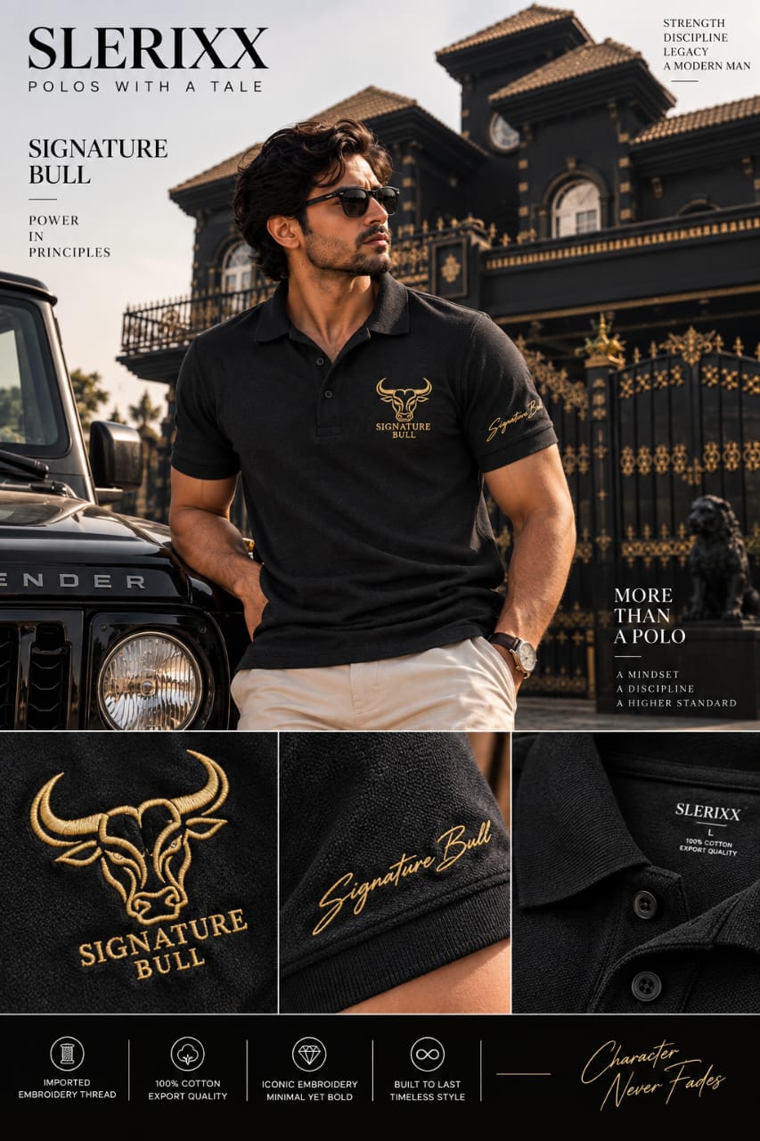 SLERIXX Men's Dominant Luxe Polo T-shirt - THE SIGNATURE BULL EDITION
